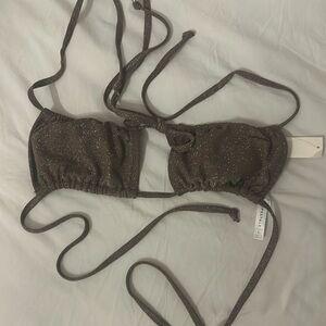 NWT Aeropostale Brown Glitter Tie Bikini Top